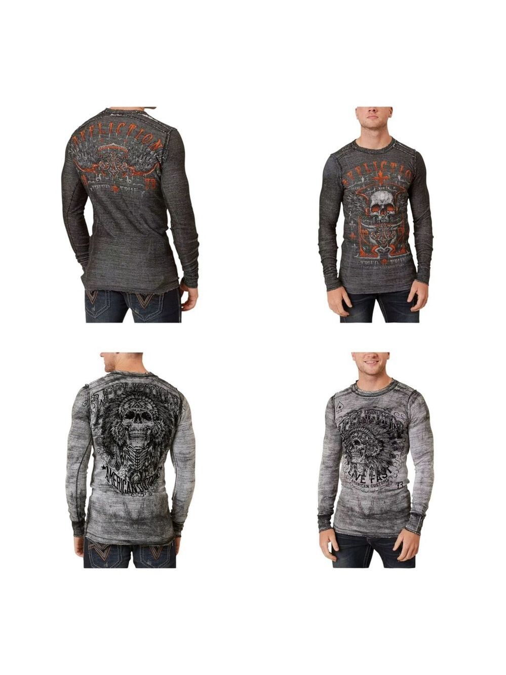 Affliction American Customs Iroquois Indian Skull Biker Grunge Y2K Tye Dye XXL